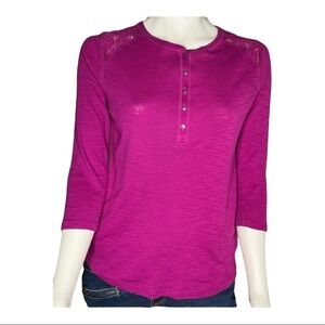 Chaps Lace Shoulders 3/4 Sleeve Top Sz Med